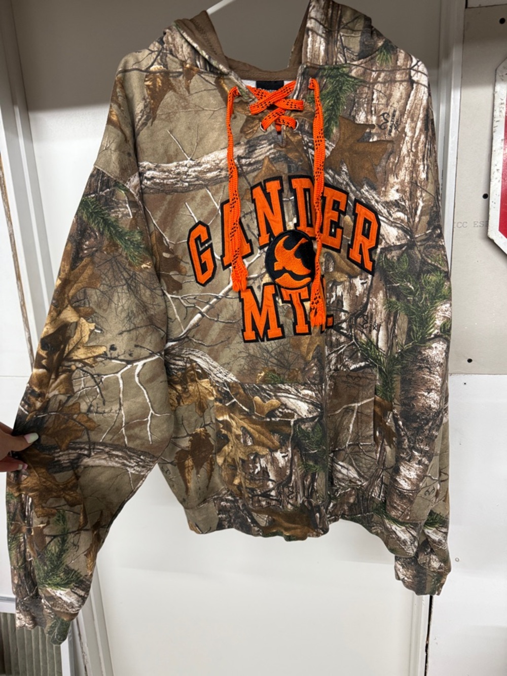 Gander Mountain Camo Crewneck Sweatshirt with Bright Orange Logo
